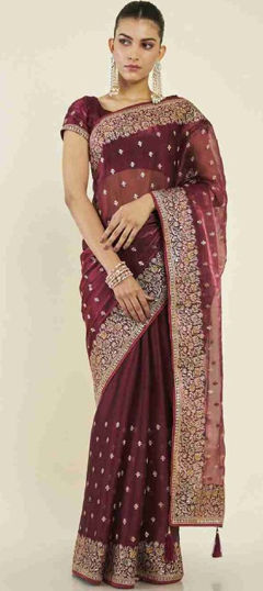 Party Wear, Traditional Purple and Violet color Saree in Organza Silk fabric with Classic Embroidered, Thread work : 1968194