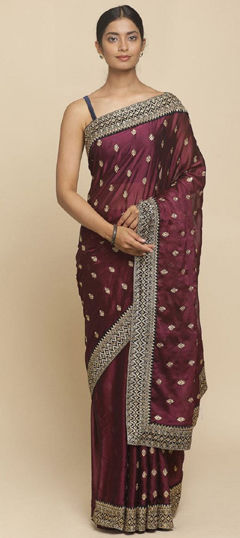 Party Wear, Traditional Purple and Violet color Saree in Silk fabric with South Embroidered, Thread work : 1968202