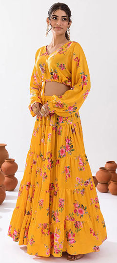 Yellow color Ready to Wear Lehenga in Art Silk fabric with Digital Print work