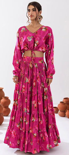 Pink and Majenta color Ready to Wear Lehenga in Art Silk fabric with Digital Print work