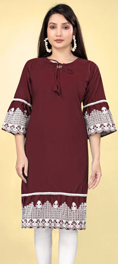 Purple and Violet color Kurti in Cotton fabric with Embroidered, Thread work