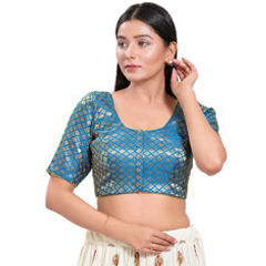 Blue color Blouse in Brocade fabric with Embroidered, Sequence, Thread work