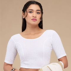 White and Off White color Blouse in Lycra fabric with Self work