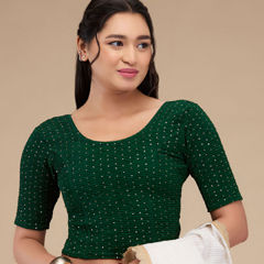 Green color Blouse in Lycra fabric with Self work