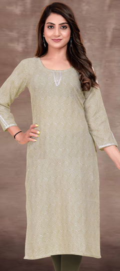 Beige and Brown color Kurti in Rayon fabric with Printed work