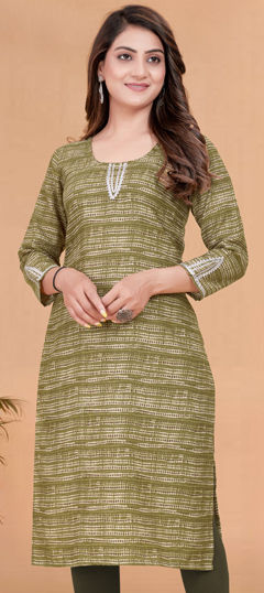 Green color Kurti in Rayon fabric with Printed work