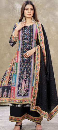 Multicolor color Salwar Kameez in Muslin fabric with Mirror work