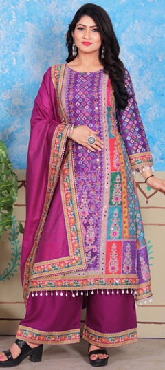 Multicolor color Salwar Kameez in Muslin fabric with Mirror work