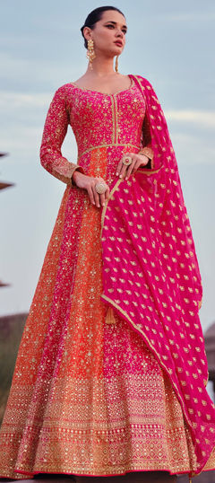 Festive, Reception, Wedding Pink and Majenta color Salwar Kameez in Georgette fabric with Anarkali Embroidered, Thread work : 1968525