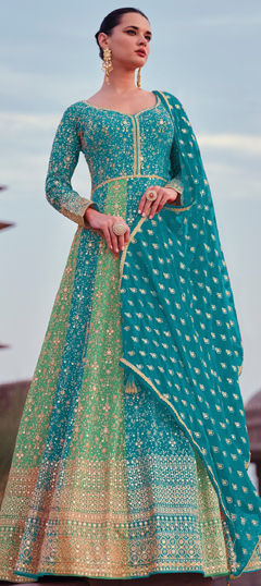 Festive, Reception, Wedding Blue color Salwar Kameez in Georgette fabric with Anarkali Embroidered, Thread work : 1968526