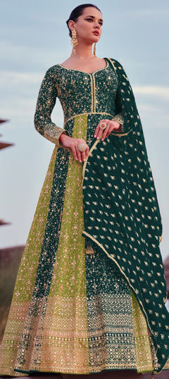 Festive, Reception, Wedding Green color Salwar Kameez in Georgette fabric with Anarkali Embroidered, Thread work : 1968527