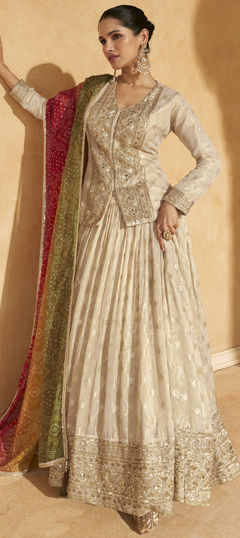 Engagement, Mehendi Sangeet, Wedding Beige and Brown color Long Lehenga Choli in Viscose fabric with Sequence work : 1968582