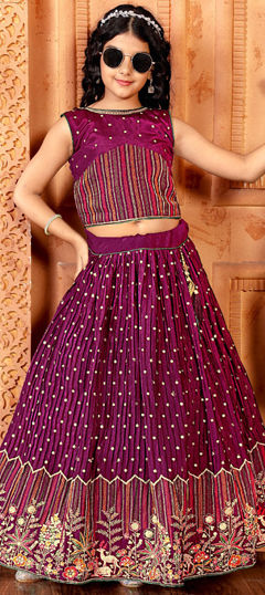 Party Wear Purple and Violet color Kids Lehenga in Art Silk fabric with Embroidered, Sequence, Thread, Zari work : 1968611