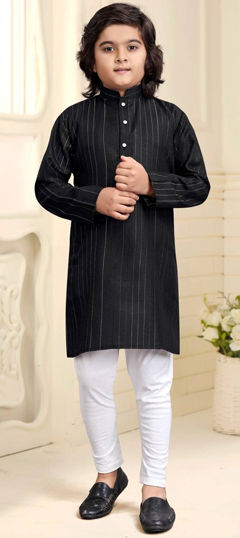 Black and Grey color Boys Kurta Pyjama in Cotton fabric with Weaving work