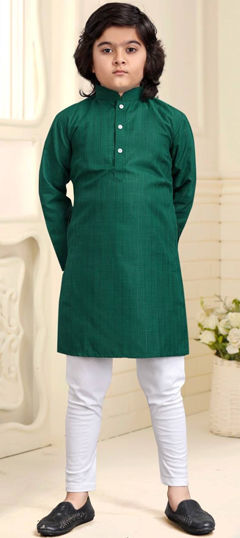 Green color Boys Kurta Pyjama in Cotton fabric with Weaving work