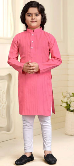 Pink and Majenta color Boys Kurta Pyjama in Cotton fabric with Weaving work