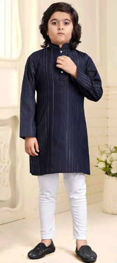 Blue color Boys Kurta Pyjama in Cotton fabric with Weaving work