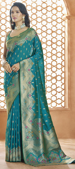 Blue color Saree in Banarasi Silk fabric with Weaving, Zari work