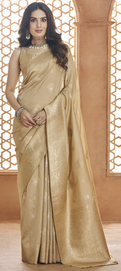 Beige and Brown color Saree in Banarasi Silk fabric with Weaving, Zari work