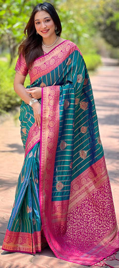 Blue color Saree in Silk fabric with Weaving, Zari work