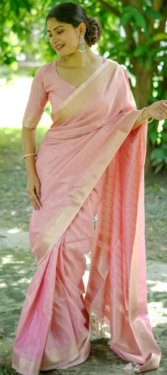 Festive, Traditional Pink and Majenta color Saree in Raw Silk fabric with South Weaving, Zari work : 1968715