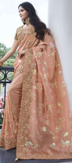 Pink and Majenta color Saree in Viscose fabric with Embroidered, Resham, Sequence, Thread work