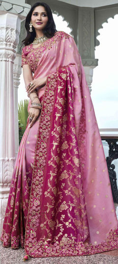 Pink and Majenta color Saree in Viscose fabric with Embroidered, Resham, Sequence, Thread work