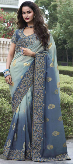 Black and Grey color Saree in Viscose fabric with Embroidered, Resham, Sequence, Thread work