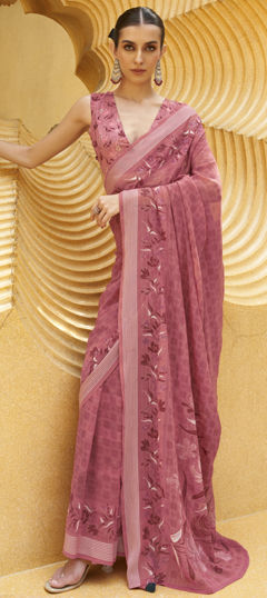 Pink and Majenta color Saree in Georgette fabric with Printed work