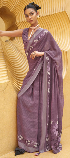 Purple and Violet color Saree in Georgette fabric with Printed work