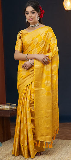 Yellow color Saree in Viscose fabric with Weaving work