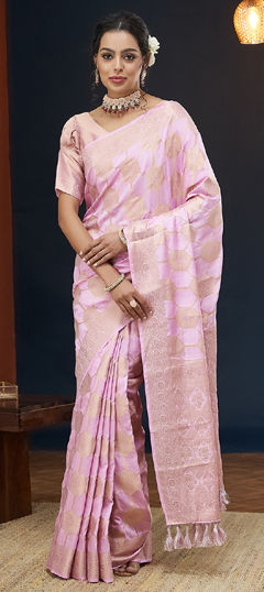 Pink and Majenta color Saree in Viscose fabric with Weaving work