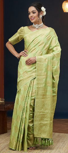 Green color Saree in Viscose fabric with Weaving work