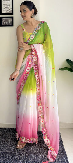 Multicolor color Saree in Faux Georgette fabric with Embroidered, Printed, Sequence, Weaving work