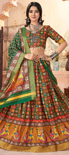 Multicolor color Lehenga in Silk cotton fabric with Printed work