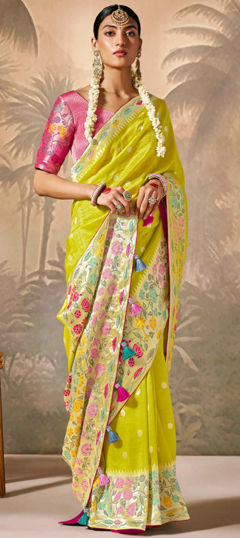 Green color Saree in Silk fabric with Weaving, Zari work