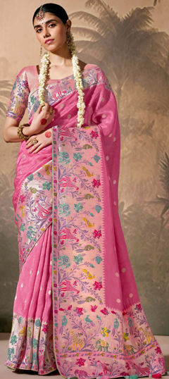 Pink and Majenta color Saree in Silk fabric with Weaving, Zari work