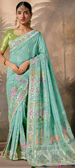 Blue color Saree in Silk fabric with Weaving, Zari work