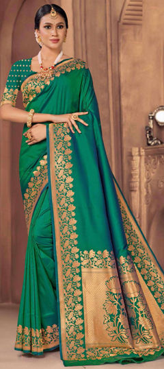 Green color Saree in Silk fabric with Weaving, Zari work