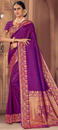 Purple and Violet color Saree in Silk fabric with Weaving, Zari work