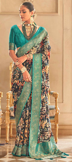 Multicolor color Saree in Silk fabric with Printed, Weaving work