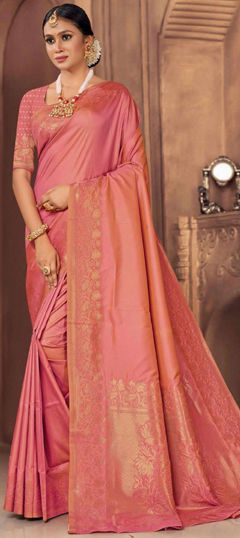 Pink and Majenta color Saree in Silk fabric with Weaving, Zari work