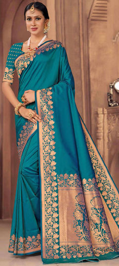 Blue color Saree in Silk fabric with Weaving, Zari work