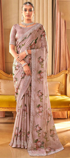 Bridal, Wedding Pink and Majenta color Saree in Viscose fabric with Classic Floral, Printed, Thread work : 1968867