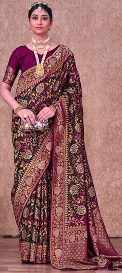 Bridal, Traditional, Wedding Purple and Violet color Saree in Silk fabric with South Weaving, Zari work : 1968869