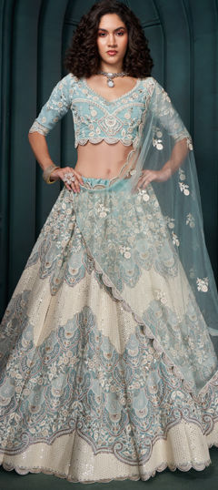 Blue color Lehenga in Georgette fabric with Embroidered, Sequence, Thread work