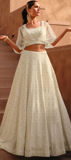 White and Off White color Ready to Wear Lehenga in Georgette fabric with Embroidered, Sequence, Thread work