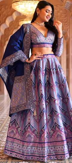 Festive, Reception, Wedding Purple and Violet color Lehenga in Kanjeevaram Silk fabric with Flared Weaving, Zari work : 1968971