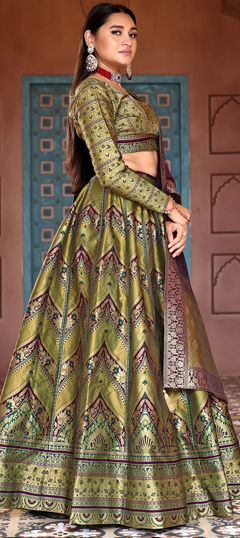 Festive, Reception, Wedding Green color Lehenga in Kanjeevaram Silk fabric with Flared Weaving, Zari work : 1968974