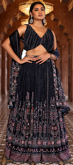 Blue color Lehenga in Chiffon fabric with Floral, Printed work